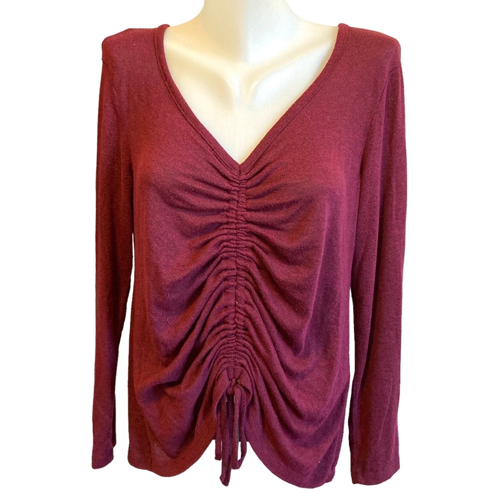 a new day gathered Ruched Front Long Sleeve Tie lightweight sweater Top small S